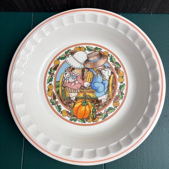 Vintage 90s Watkins Country Kids autumn pie plate and dessert plate - Picture 3 of 7